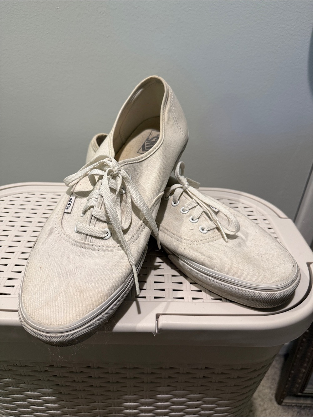 Vans Men’s Classic Canvas Lace-Up Sneakers in Off-White